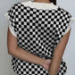 Full Size Checkered V-Neck Cap Sleeve Sweater