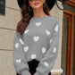 Woven Right Heart Pattern Lantern Sleeve Round Neck Tunic Sweater