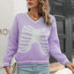 Skeleton Pattern V-Neck Long Sleeve Pullover Sweater