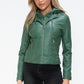 Snobbish Faux Leather Zip Up Drawstring Hooded Jacket