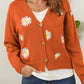 Flower Button Front Dropped Shoulder Cardigan