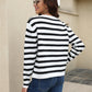 Striped Round Neck Button-Down Dropped Shoulder Cardigan