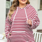 Plus Size Drawstring Striped Dropped Shoulder Hoodie