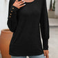 Decorative Button Round Neck Long Sleeve T-Shirt