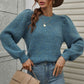 Woven Right Heathered Long Lantern Sleeve Rib-Knit Sweater