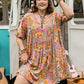 Plus Size Ruched Printed Half Sleeve Mini Dress