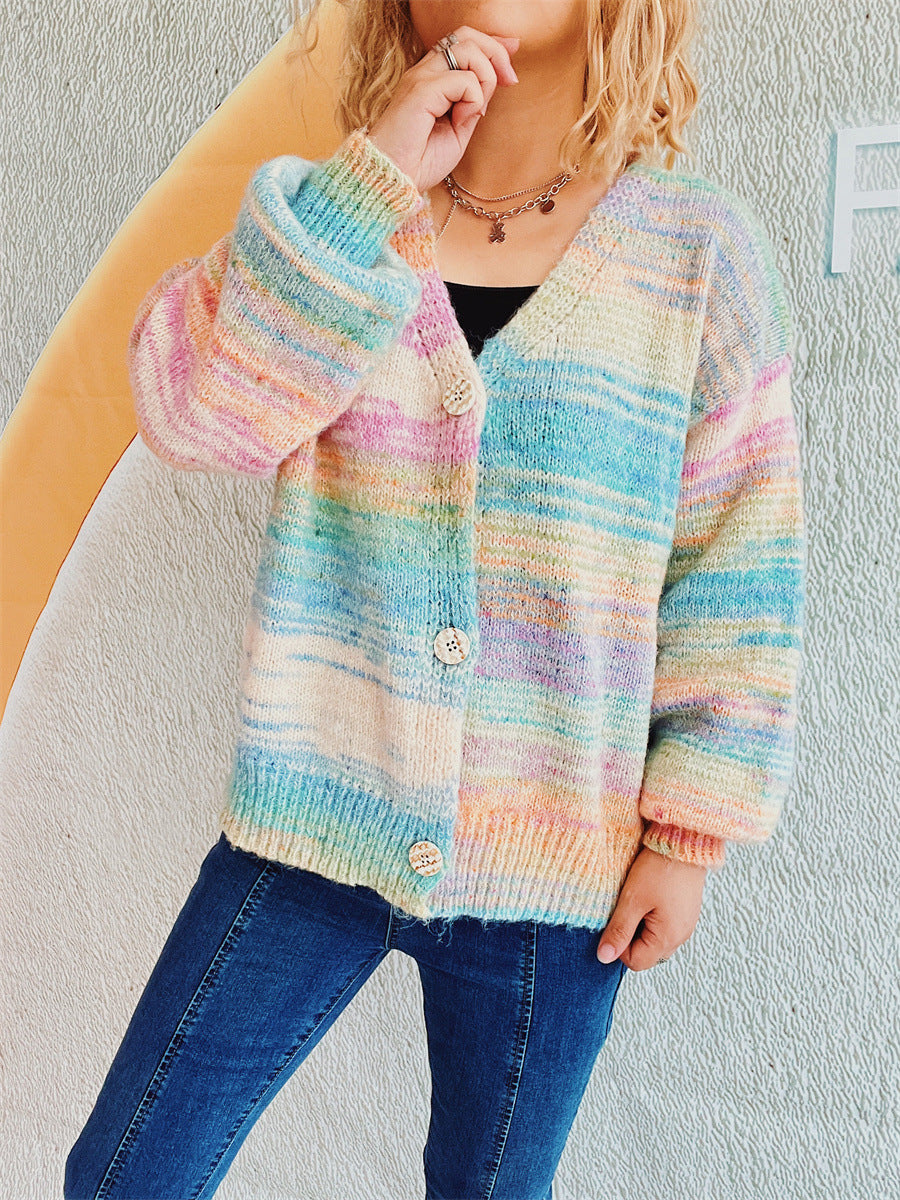 Multi-color Button Up Long Sleeve Cardigan