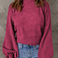 Ribbed Trim Balloon Sleeve Sweater