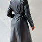 Tied PU Leather Long Sleeve Trench Coat