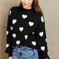 Woven Right Heart Pattern Lantern Sleeve Round Neck Tunic Sweater