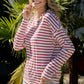 Striped Half Button Frill Trim Top