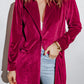 Collared Neck Longline Velvet Cardigan with Pockets