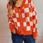 Checkered Open Front Button Up Cardigan