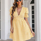 Decorative Button Plaid Short Sleeve Dress