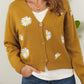 Flower Button Front Dropped Shoulder Cardigan