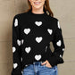 Woven Right Heart Pattern Lantern Sleeve Round Neck Tunic Sweater