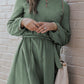 Round Neck Long Sleeve Tie Waist Dress