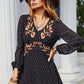 Embroidered V-Neck Long Sleeve Dress