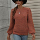 Woven Right Heathered Long Lantern Sleeve Rib-Knit Sweater