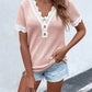 Waffle-Knit V-Neck Short Sleeve Blouse