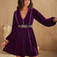 Ruffled V-Neck Long Sleeve Dress