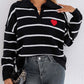 Striped Johnny Collar Long Sleeve Sweater