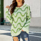 Wave Stripe Ribbed Trim Tunic Sweater