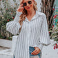 Striped Collared Neck Lantern Sleeve Shirt