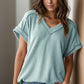 Textured V-Neck Short Sleeve Top