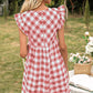 Plaid Butterfly Sleeve Deep V Dress