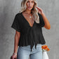 Tied Plunge Short Sleeve Blouse