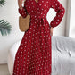 Tied Polka Dot Long Sleeve Midi Dress