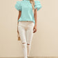 Ruffled Eyelet Round Neck Cap Sleeve Blouse