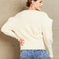 Woven Right Puff Sleeve V-Neck Fuzzy Cardigan