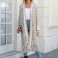 Multicolored Open Front Fringe Hem Cardigan