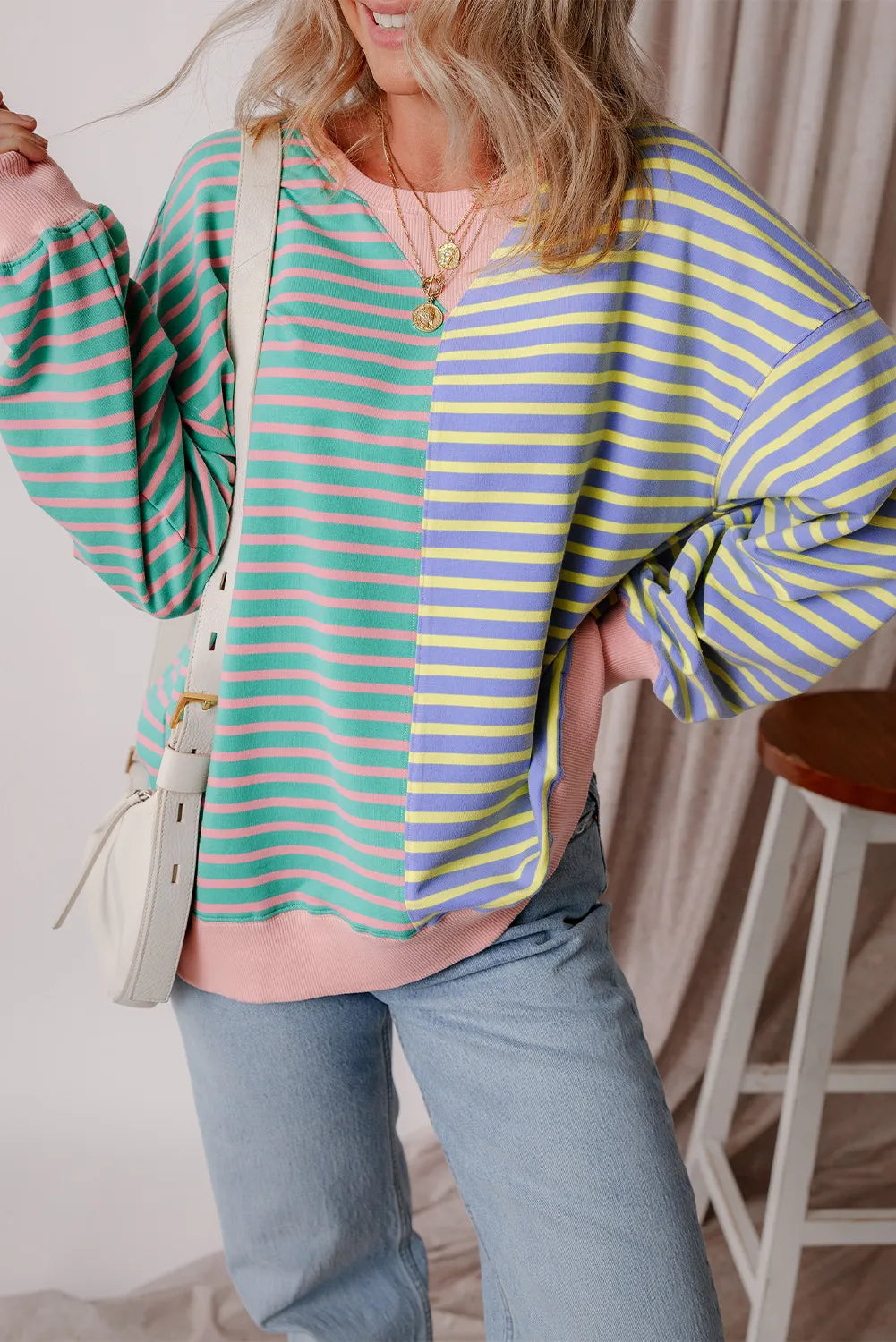 Contrast Striped Long Sleeve Sweatshirt