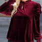 Mock Neck Puff Sleeve Velvet Blouse