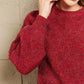 Woven Right Heathered Long Lantern Sleeve Rib-Knit Sweater