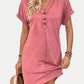 Quarter Button V-Neck Short Sleeve Dress