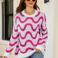 Wave Stripe Ribbed Trim Tunic Sweater