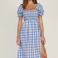 Full Size Slit Plaid Short Sleeve Midi Dress