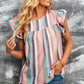 Multicolored Stripe Flutter Sleeve Blouse