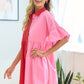 First Love Full Size Color Blocked Button Down Babydoll Dress