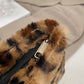 Leopard Fluff Handbag with Zip