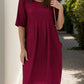 Full Size Round Neck Half Sleeve Dress with Pockets