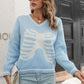 Skeleton Pattern V-Neck Long Sleeve Pullover Sweater