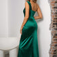 One-Shoulder Ruched Slit Maxi Dress