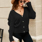 Woven Right Puff Sleeve V-Neck Fuzzy Cardigan