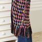 Full Size Multicolored Open Front Fringe Hem Cardigan