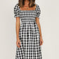 Full Size Slit Plaid Short Sleeve Midi Dress